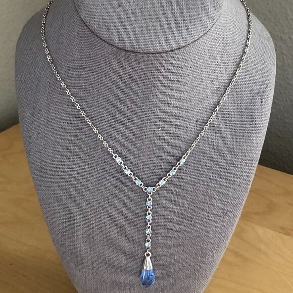 Vintage Givenchy Blue Crystal Drop Necklace - Picture 1 of 6